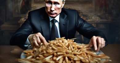 AI-generated picture of Vladimir Putin eating a large bowl of poutine