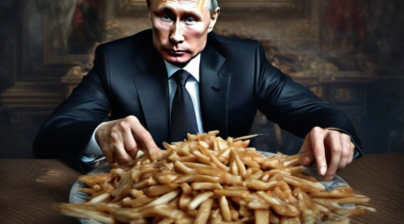 AI-generated picture of Vladimir Putin eating a large bowl of poutine