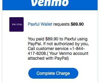 Scam email message for Paxful Wallet scam