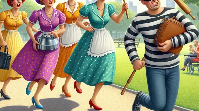 50s style ladies chasing a robber down the street