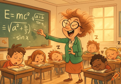 Teacher lecturing to sleeping students