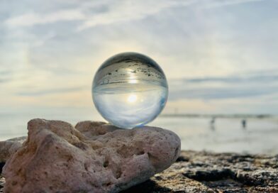 clear glass ball on brown rock