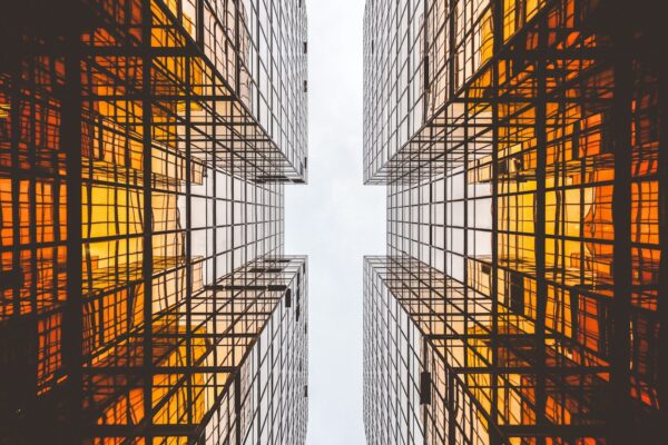 worms eye view of buildings